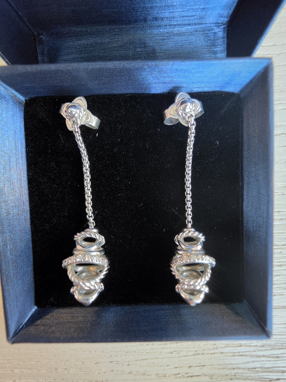David Yurman Sterling Silver 925 Tassel Drop Earrings with Pave Diamonds